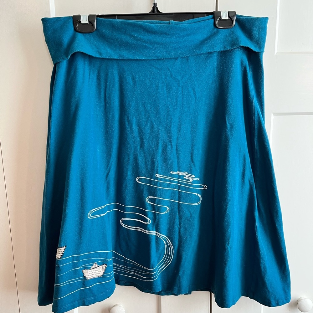 Teal jersey knit a-line skirt